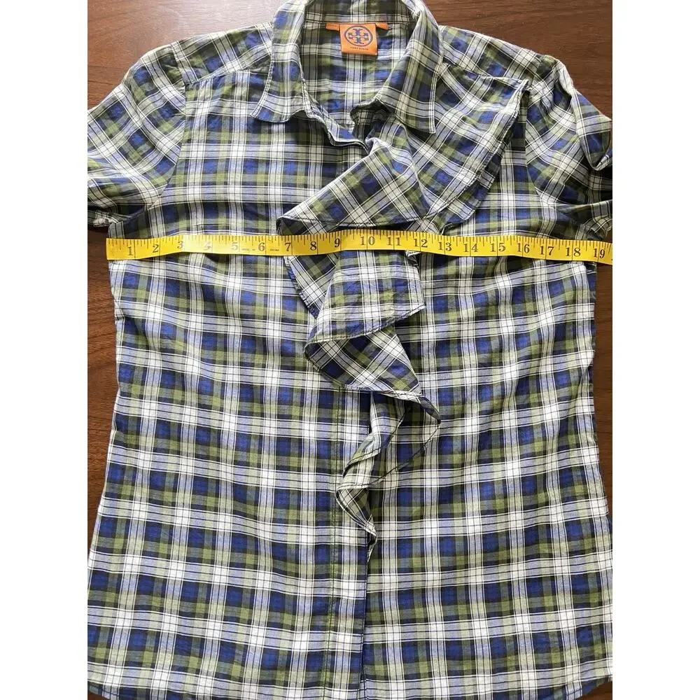 Tory Burch Preppy Tartan Plaid Button Ruffle Preppy Dark Academia Tailored SZ 6